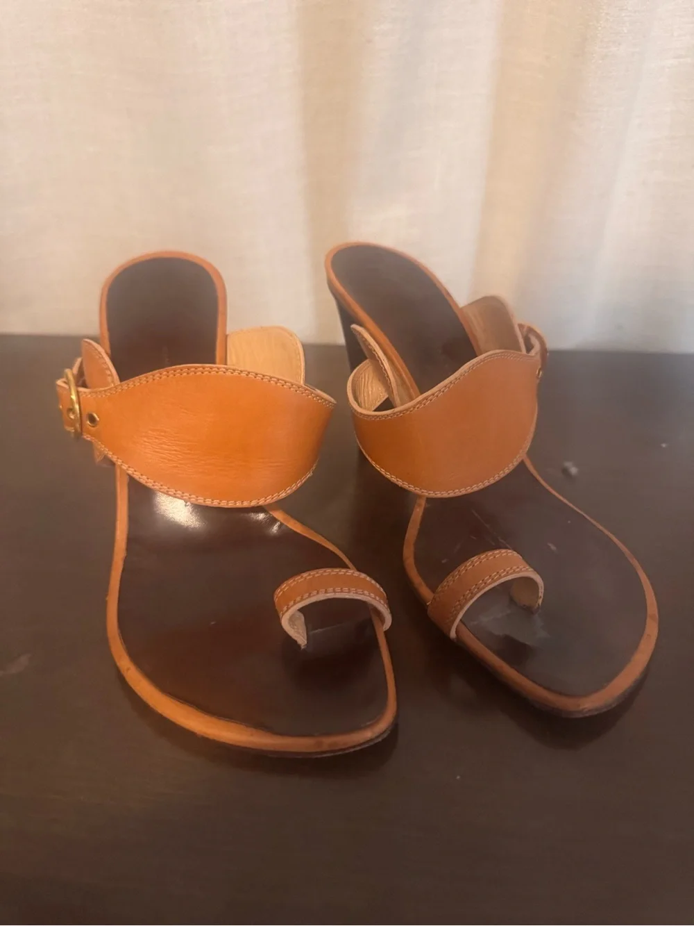 Giuseppe Zanotti Tan Leather Toe-Loop Slide Heels